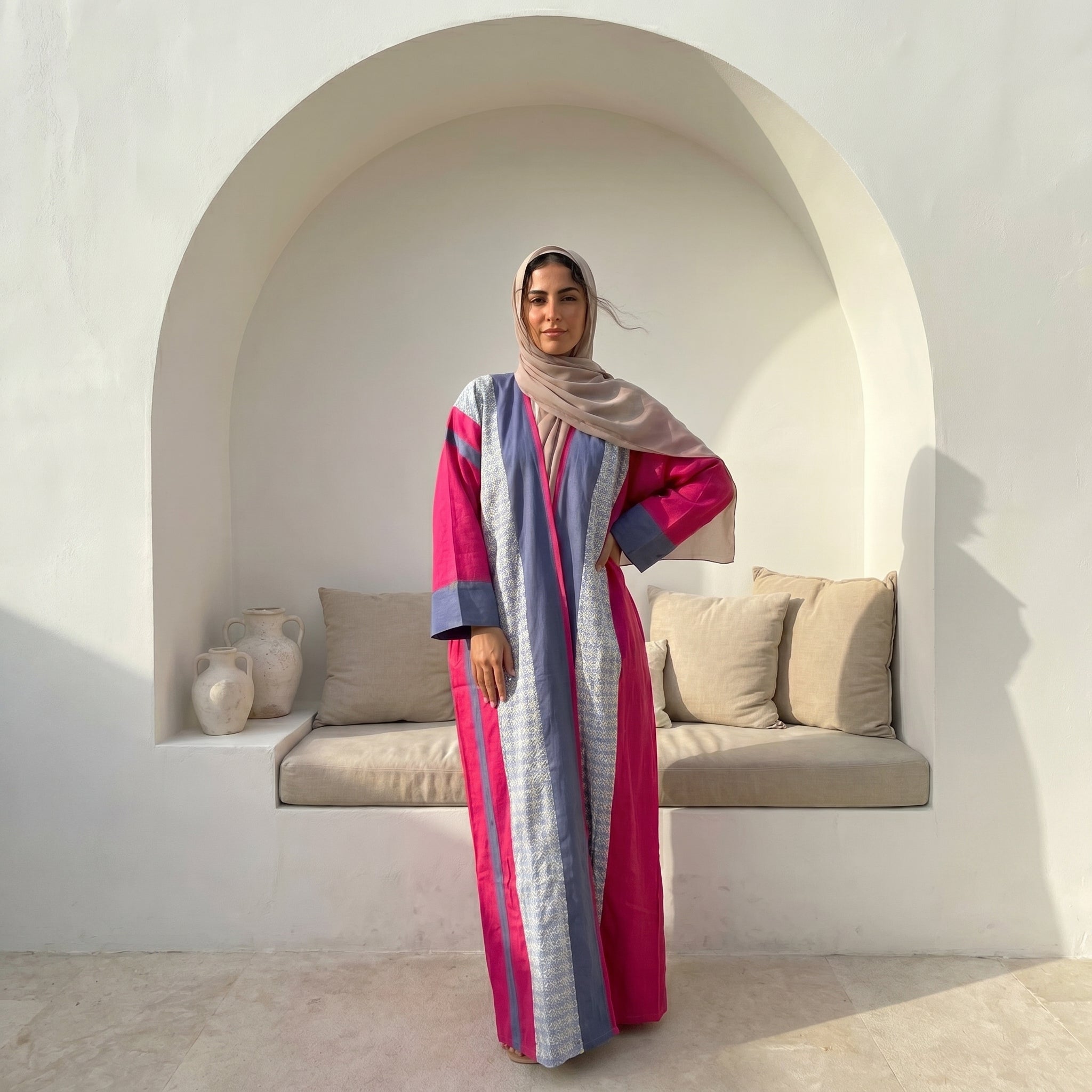 Mixed-Color Linen Cardigan full view | عرض كامل لـكارديجان كتان متعدد الألوان – view 6 | لقطة 6