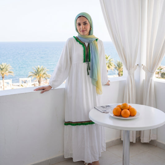 Cotton Fiban Dress with Handmade Trim