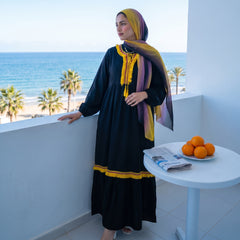 Cotton Fiban Dress with Handmade Trim