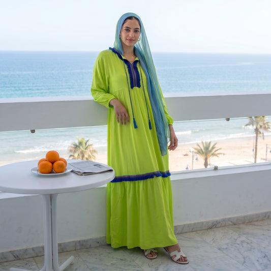 Cotton Fiban Dress with Handmade Trim