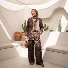 Premium Shimmering Satin Patterned Suit -2-Piece Set