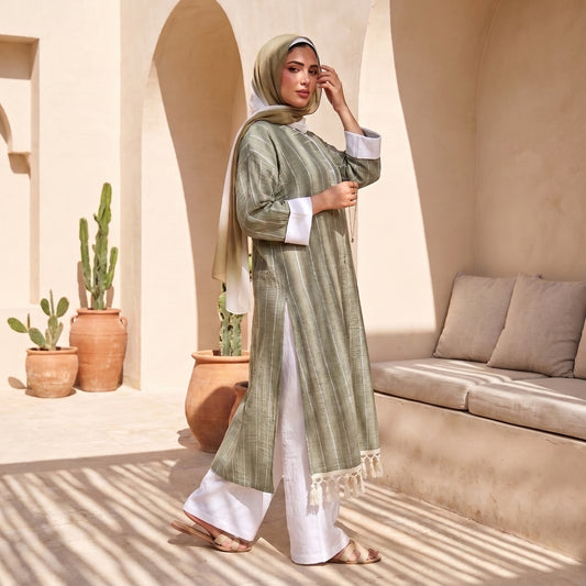 Stripe Linen Tuni-suit Set - Elegant 2-Piece