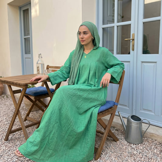 Linen Hooded Dress With Side Pockets