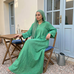 Linen Hooded Dress With Side Pockets
