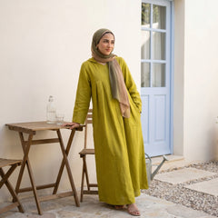 Linen Hooded Dress With Side Pockets