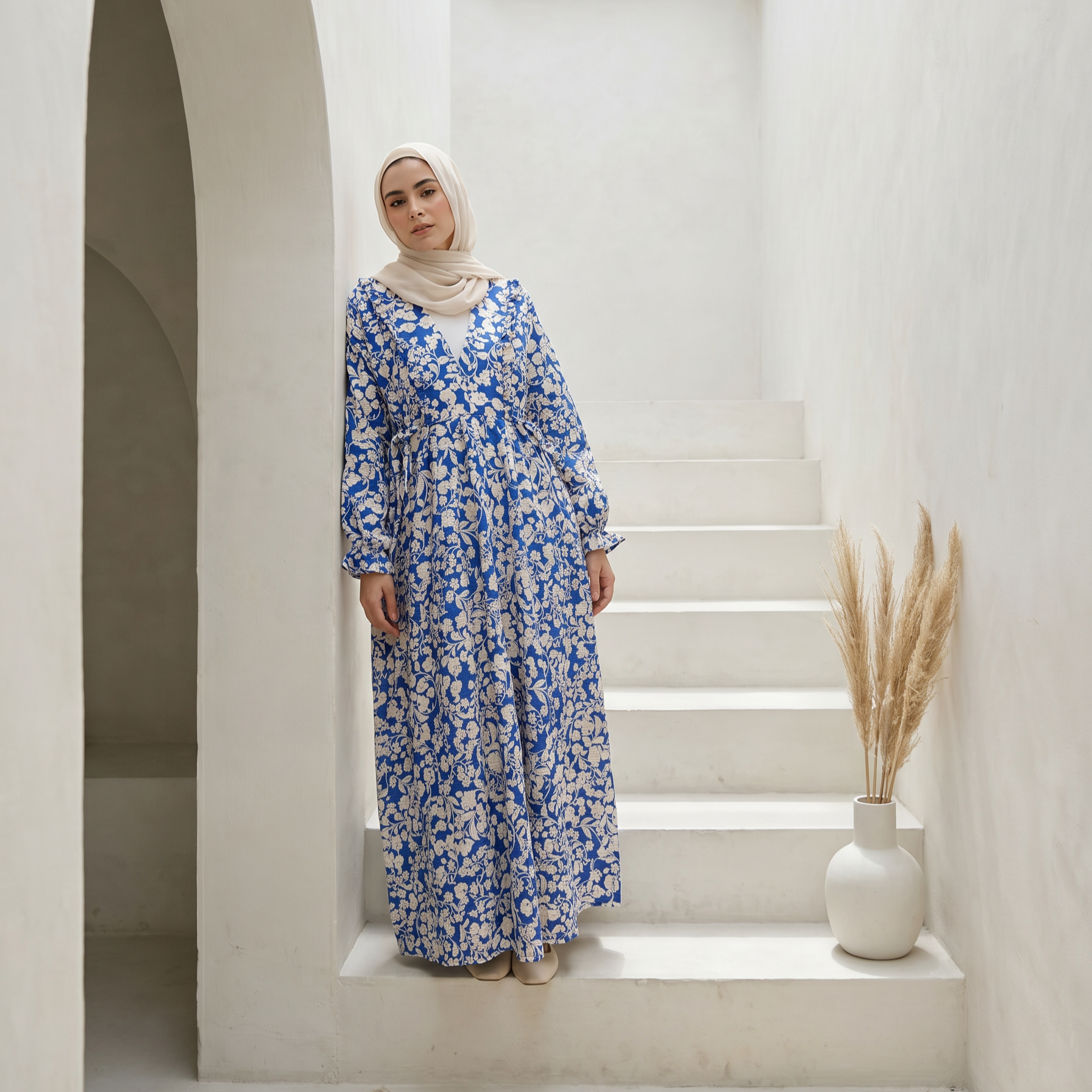 Printed Linen Dress full view | عرض كامل لـفستان كتان مطبوع – view 1 | لقطة 1