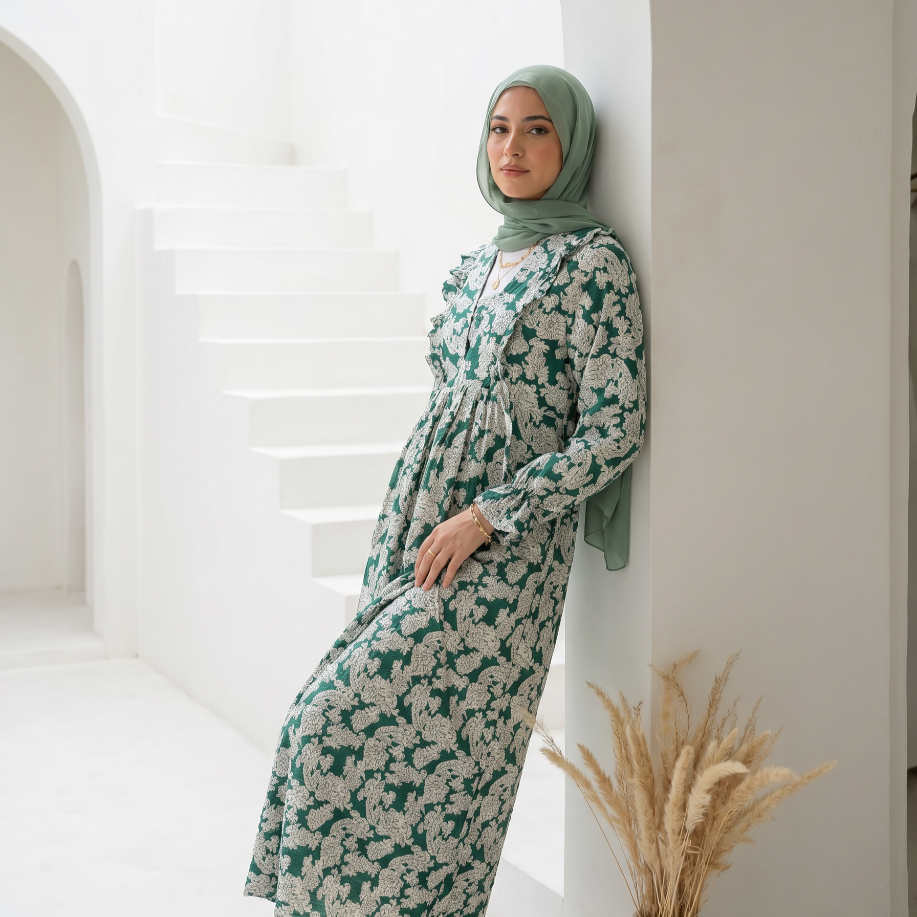 Printed Linen Dress full view | عرض كامل لـفستان كتان مطبوع – view 2 | لقطة 2