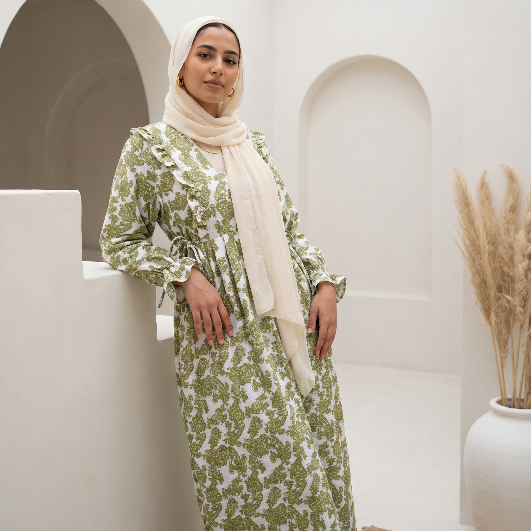 Printed Linen Dress full view | عرض كامل لـفستان كتان مطبوع – view 4 | لقطة 4
