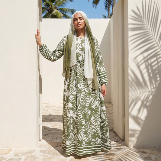 Linen Palm Print Dress